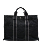 Hermes Fourre Tout MM Tote Bag Black Gray Cotton