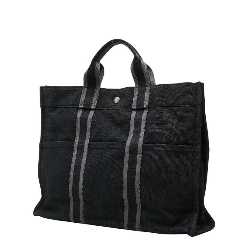 Hermes Fourre Tout MM Tote Bag Black Gray Cotton — view 2