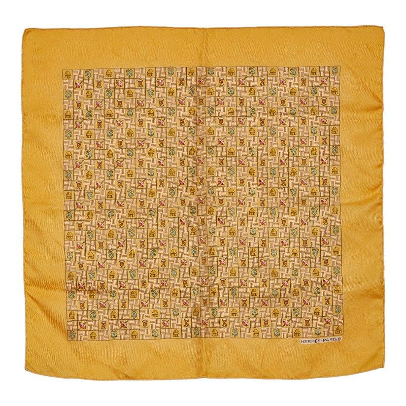 Hermes Carre 45 Handkerchief Scarf Yellow Multicolor Silk