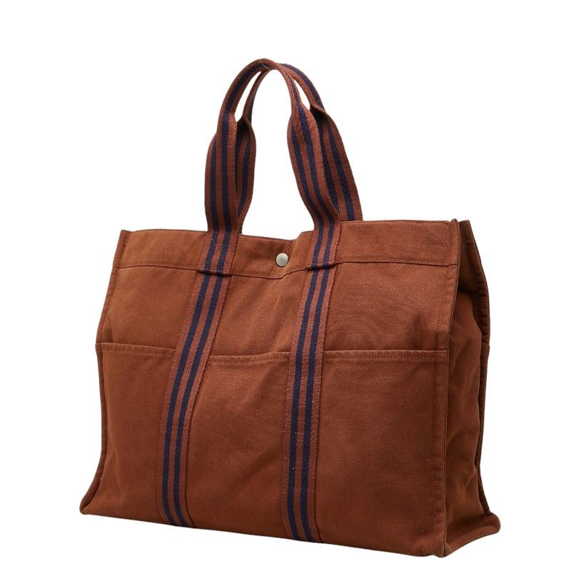 Hermes Fourre Tout GM Tote Bag Brown Navy Cotton — view 2