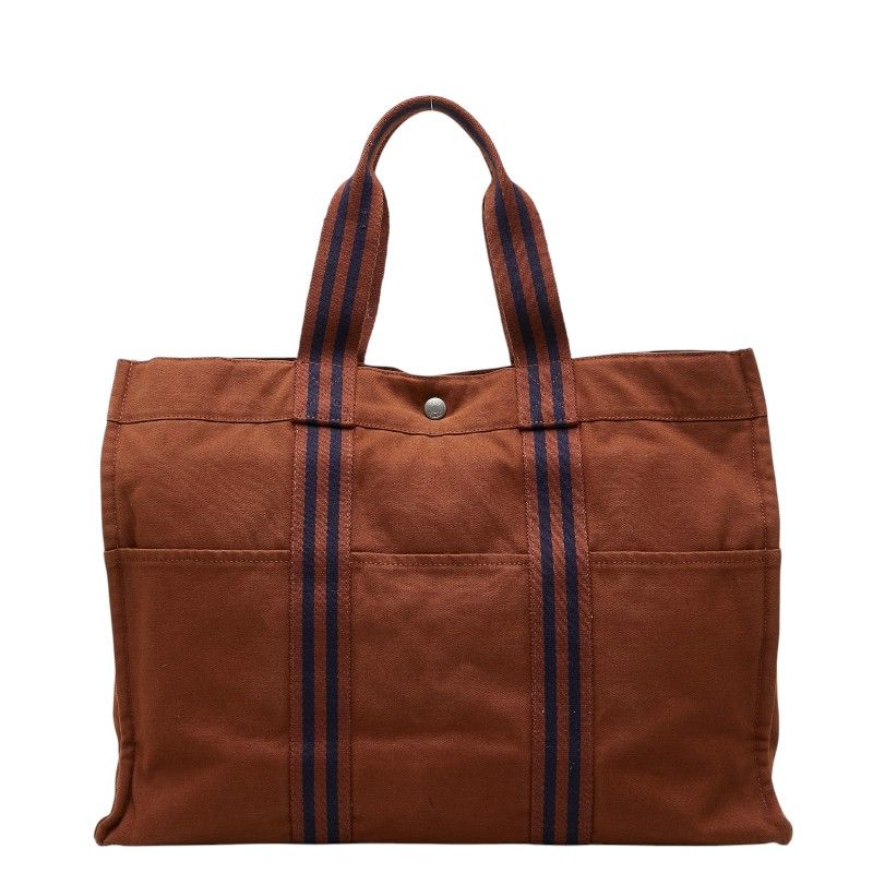 Hermes Fourre Tout GM Tote Bag Brown Navy Cotton