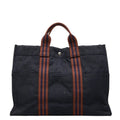 Hermes Fourre Tout MM Tote Bag Navy Brown Cotton