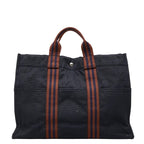 Hermes Fourre Tout MM Tote Bag Navy Brown Cotton