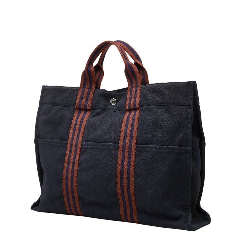 Hermes Fourre Tout MM Tote Bag Navy Brown Cotton — view 2