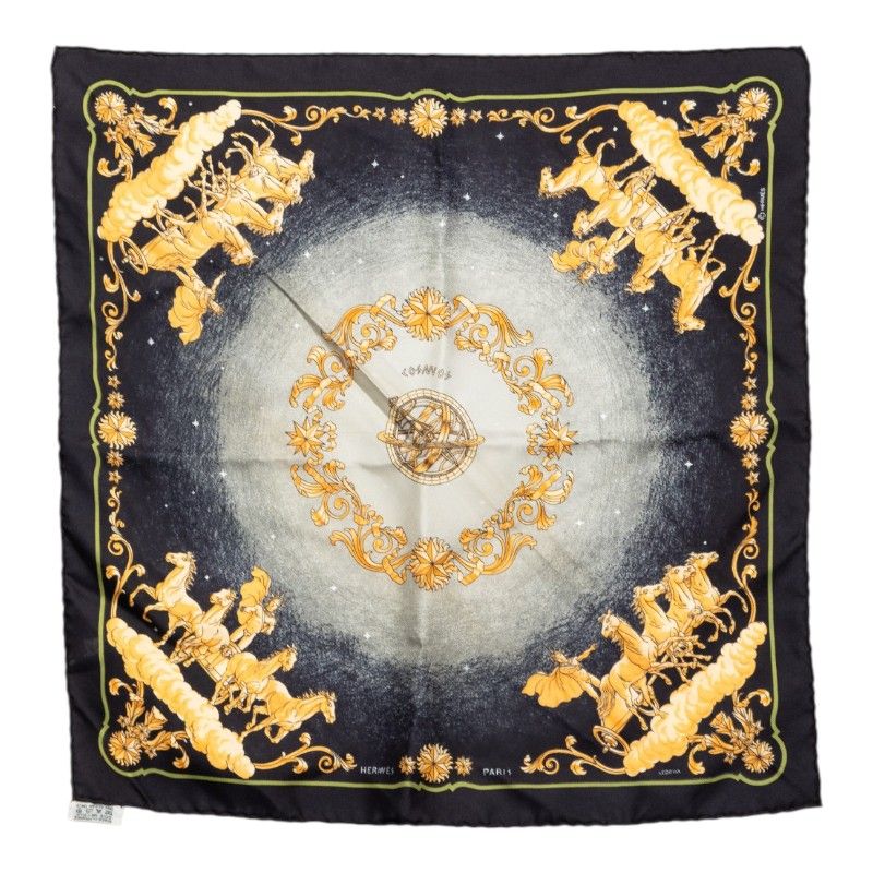 Hermes Carre 42 Cosmos Scarf Black Multicolor Silk