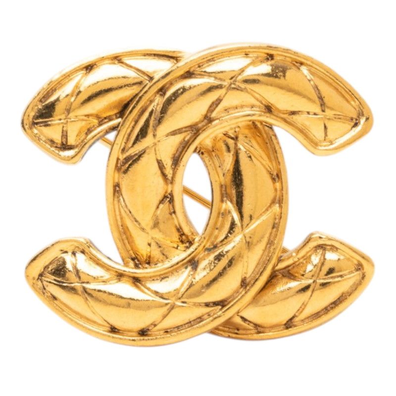 Chanel Vintage Quilted Brooch Gold Plated