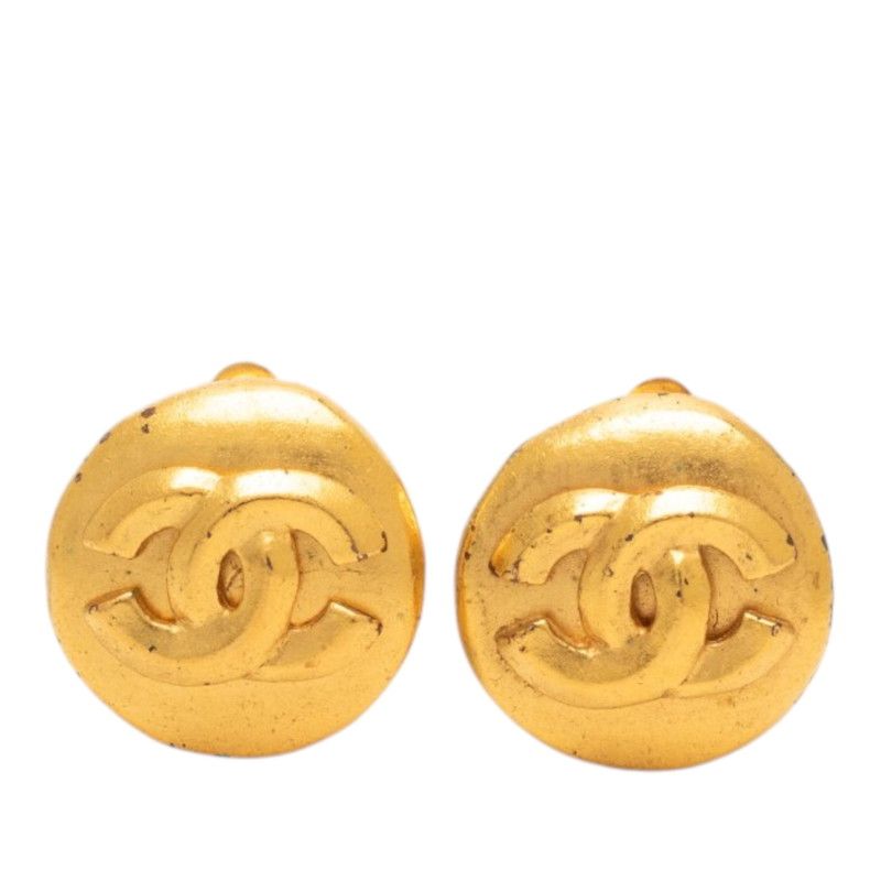 Chanel Vintage CC Logo Earrings Gold Plated