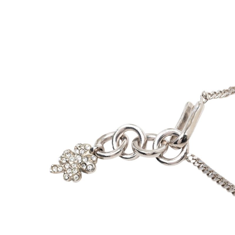 Chanel Clover Motif Chain Necklace Silver Metal Rhinestone — view 4