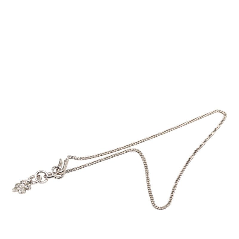 Chanel Clover Motif Chain Necklace Silver Metal Rhinestone