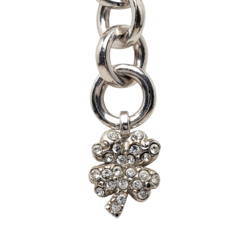 Chanel Clover Motif Chain Necklace Silver Metal Rhinestone — view 2
