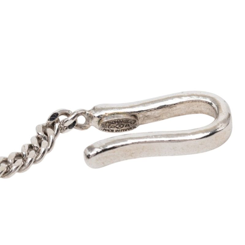 Chanel Clover Motif Chain Necklace Silver Metal Rhinestone — view 5
