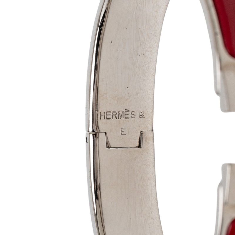 Hermes Click PM Bracelet Bangle Silver Red Bordeaux Metal Enamel — view 5