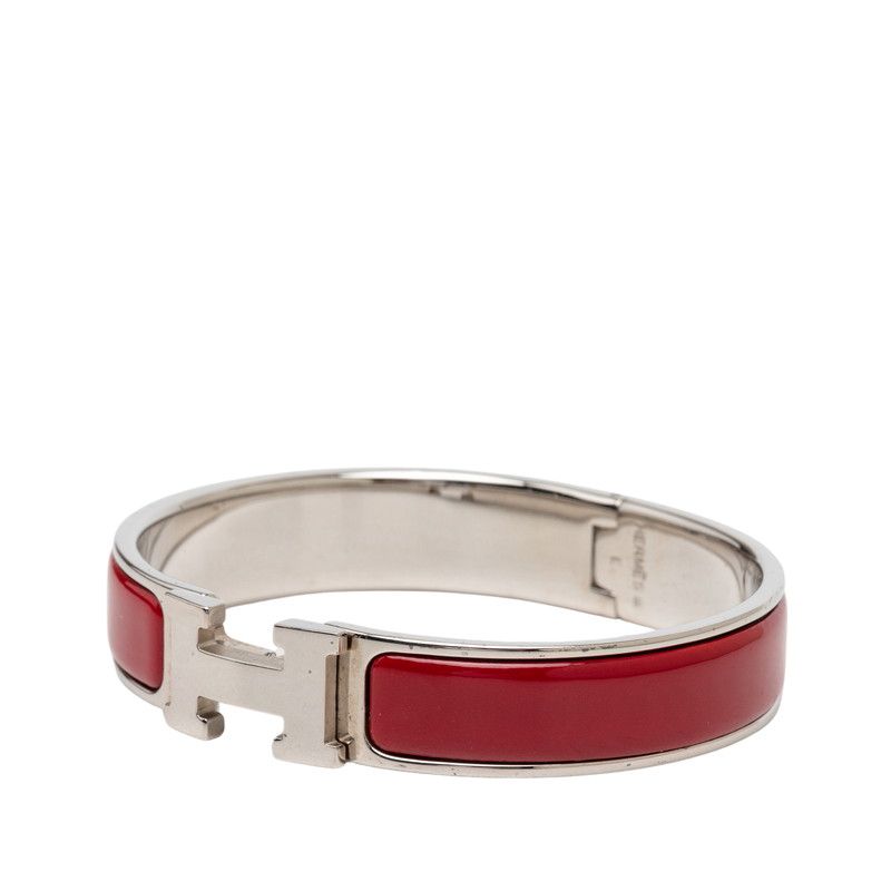 Hermes Click PM Bracelet Bangle Silver Red Bordeaux Metal Enamel — view 2