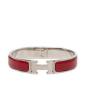 Hermes Click PM Bracelet Bangle Silver Red Bordeaux Metal Enamel