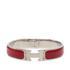 Hermes Click PM Bracelet Bangle Silver Red Bordeaux Metal Enamel