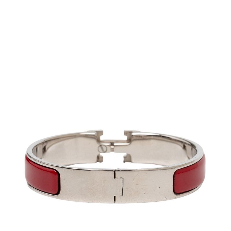 Hermes Click PM Bracelet Bangle Silver Red Bordeaux Metal Enamel — view 3