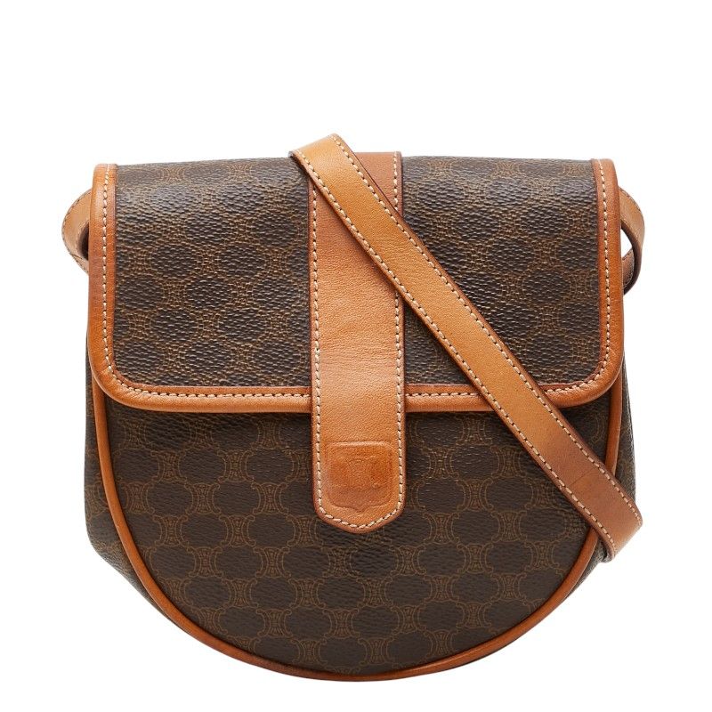 Celine Macadam Crossbody Shoulder Bag Brown Leather