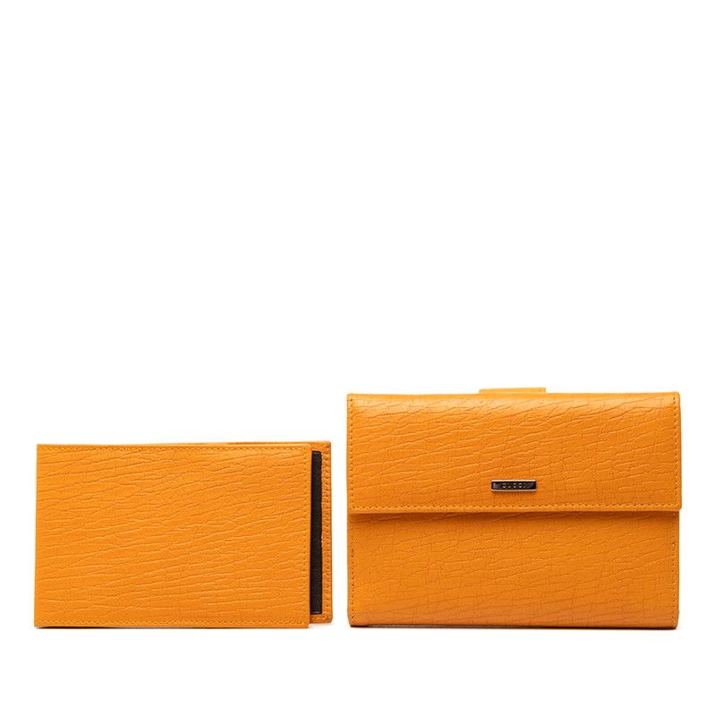Gucci Logo Middle Wallet Bifold Orange Yellow Leather — view 8
