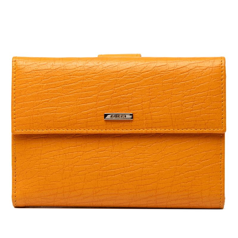 Gucci Logo Middle Wallet Bifold Orange Yellow Leather