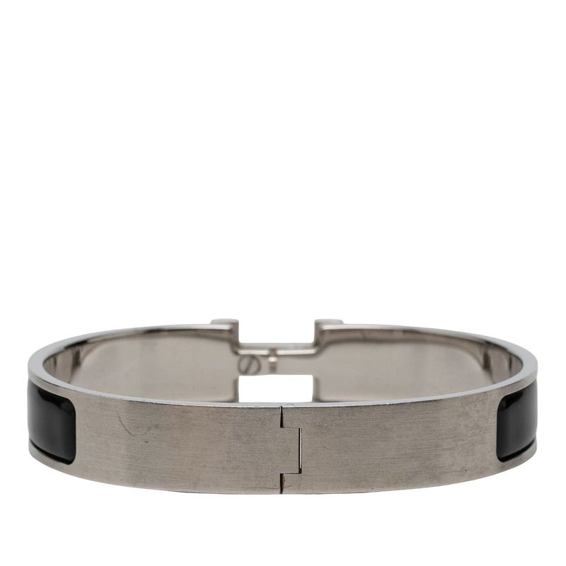 Hermes Click HH T5 XL Enamel Bracelet Bangle Silver Black Metal — view 4