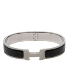 Hermes Click HH T5 XL Enamel Bracelet Bangle Silver Black Metal
