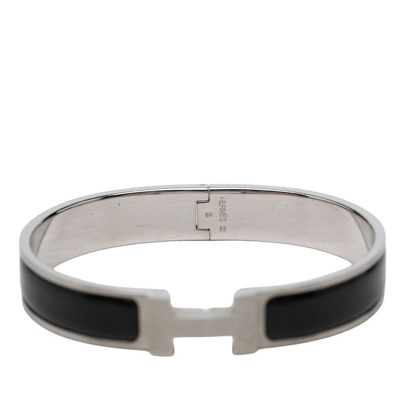 Hermes Click HH T5 XL Enamel Bracelet Bangle Silver Black Metal