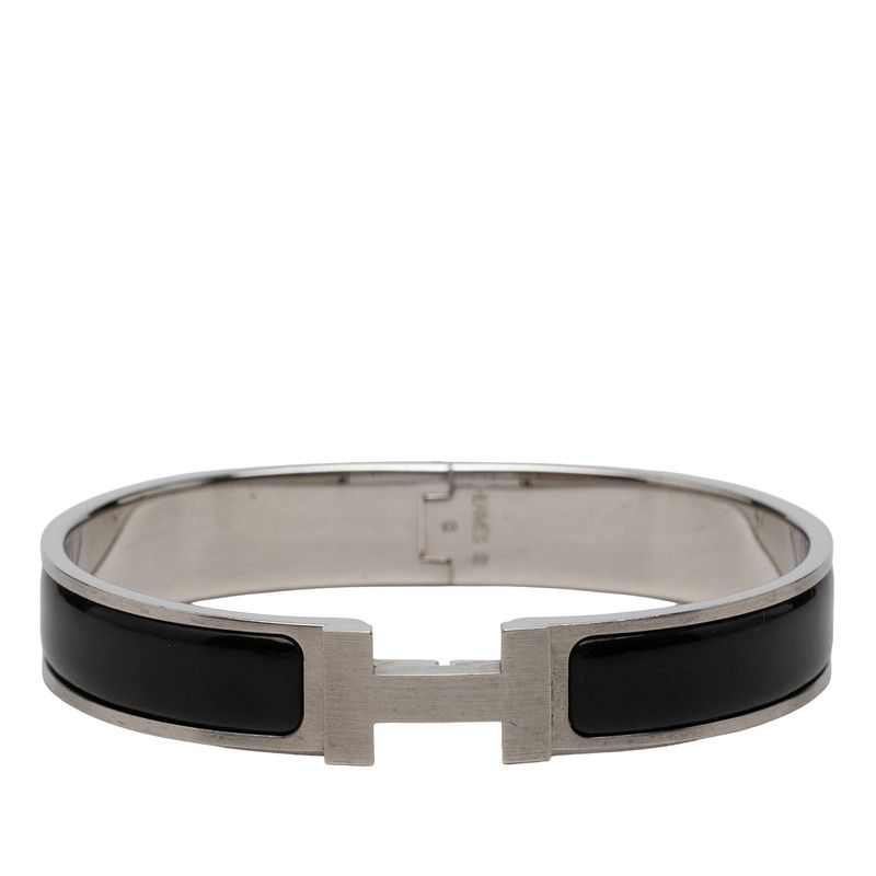 Hermes Click HH T5 XL Enamel Bracelet Bangle Silver Black Metal — view 2