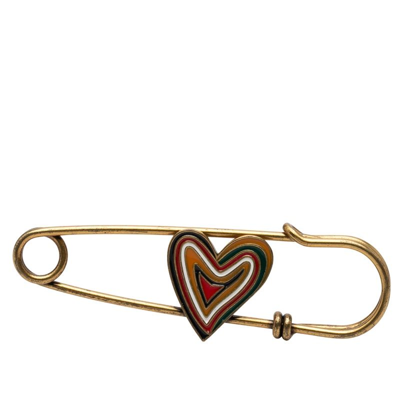 Dior Heart Pin Brooch Gold Multicolor Plated