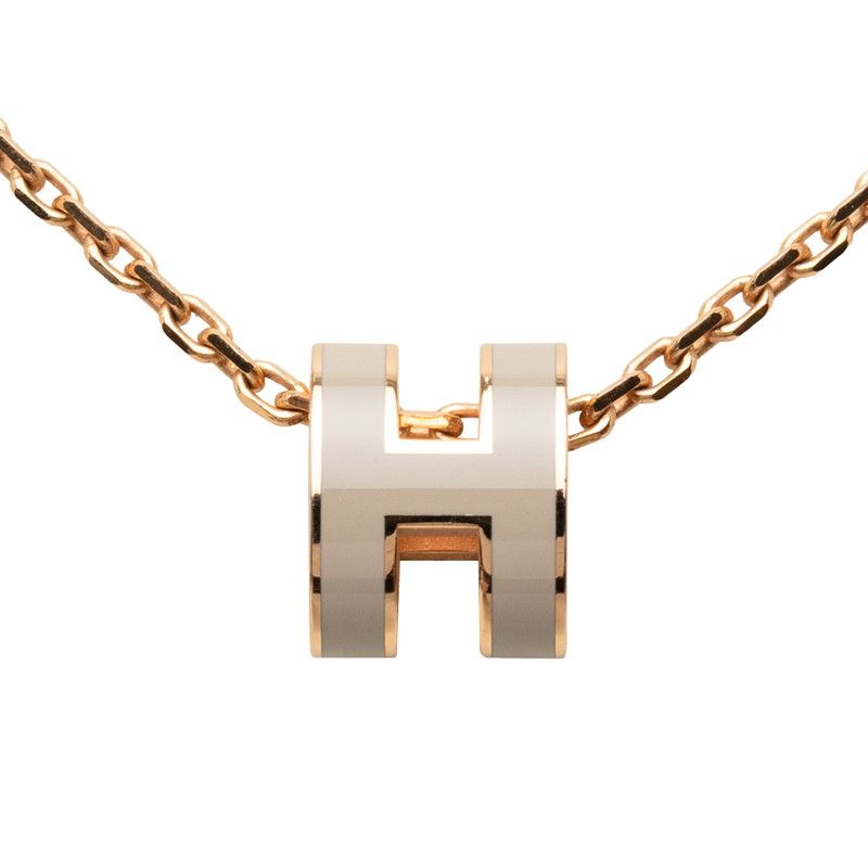 Hermes Mini Pop Necklace Gold Beige Plated