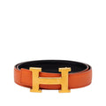 Hermes Constance Belt Reversible Buckle Orange Black Gold Box Calf Swift