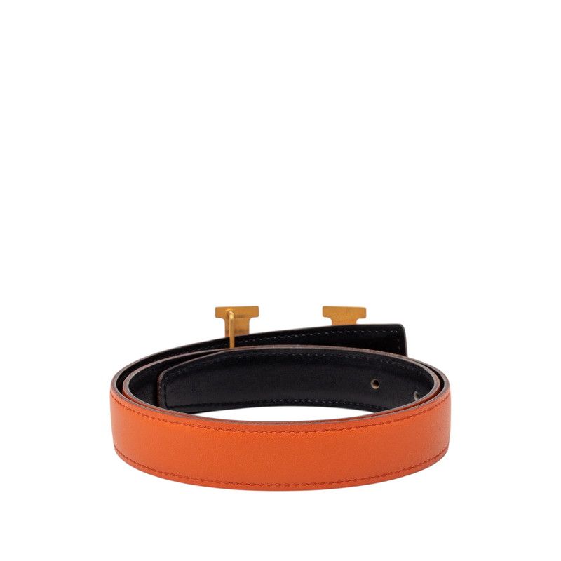 Hermes Constance Belt Reversible Buckle Orange Black Gold Box Calf Swift — view 3