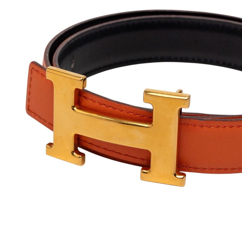 Hermes Constance Belt Reversible Buckle Orange Black Gold Box Calf Swift — view 4