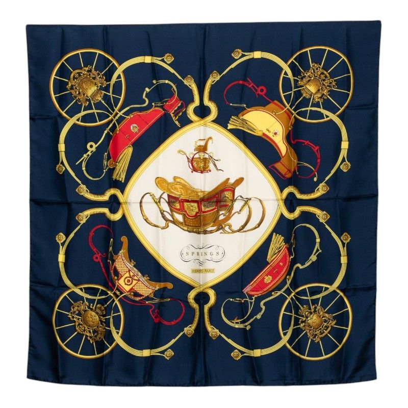 Hermes Carre 90 Springs Scarf Navy Silk