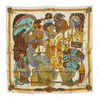 Hermes Carre 90 Armets en Panache Feather Cavalry Helmet Scarf Multicolor Silk