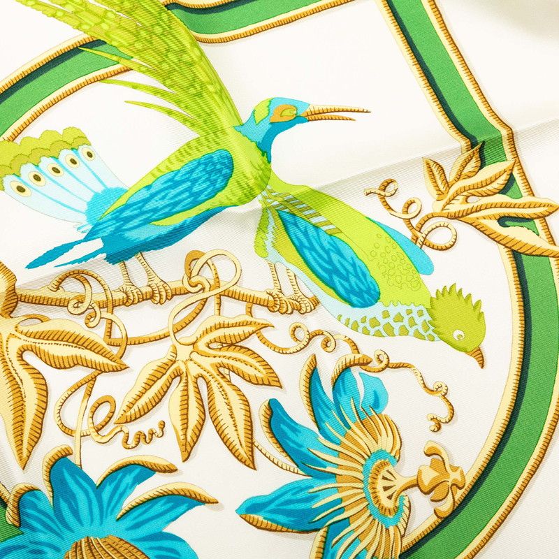 Hermes Carre 90 Caraibes Caribbean Bird Scarf Navy White Silk — view 6