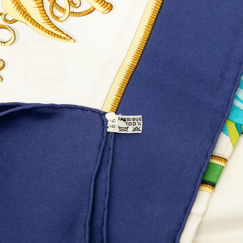 Hermes Carre 90 Caraibes Caribbean Bird Scarf Navy White Silk — view 7