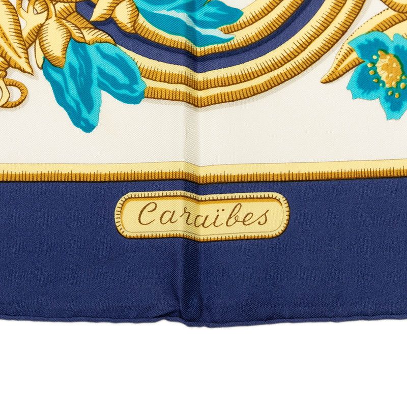 Hermes Carre 90 Caraibes Caribbean Bird Scarf Navy White Silk — view 3