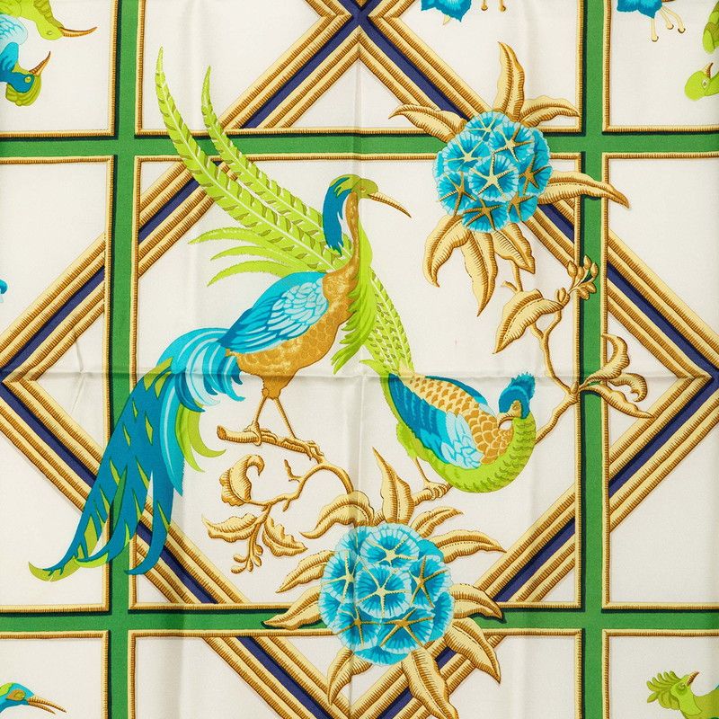 Hermes Carre 90 Caraibes Caribbean Bird Scarf Navy White Silk — view 2