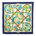 Hermes Carre 90 Caraibes Caribbean Bird Scarf Navy White Silk