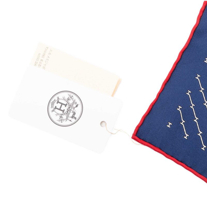 Hermes Carre 45 Geometric Scarf Navy Red Silk — view 4