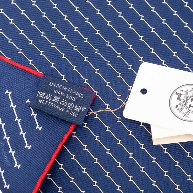 Hermes Carre 45 Geometric Scarf Navy Red Silk — view 5