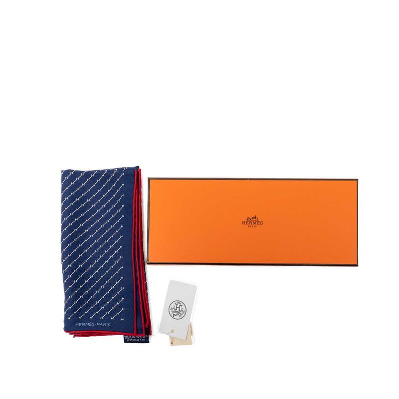 Hermes Carre 45 Geometric Scarf Navy Red Silk — view 7