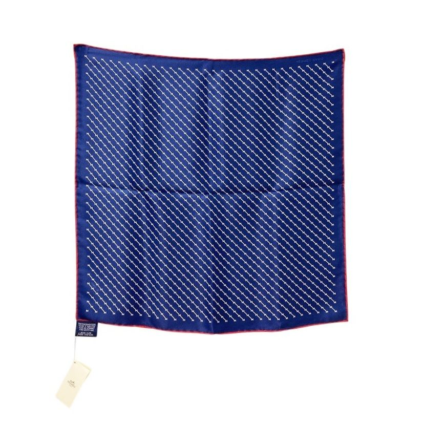 Hermes Carre 45 Geometric Scarf Navy Red Silk