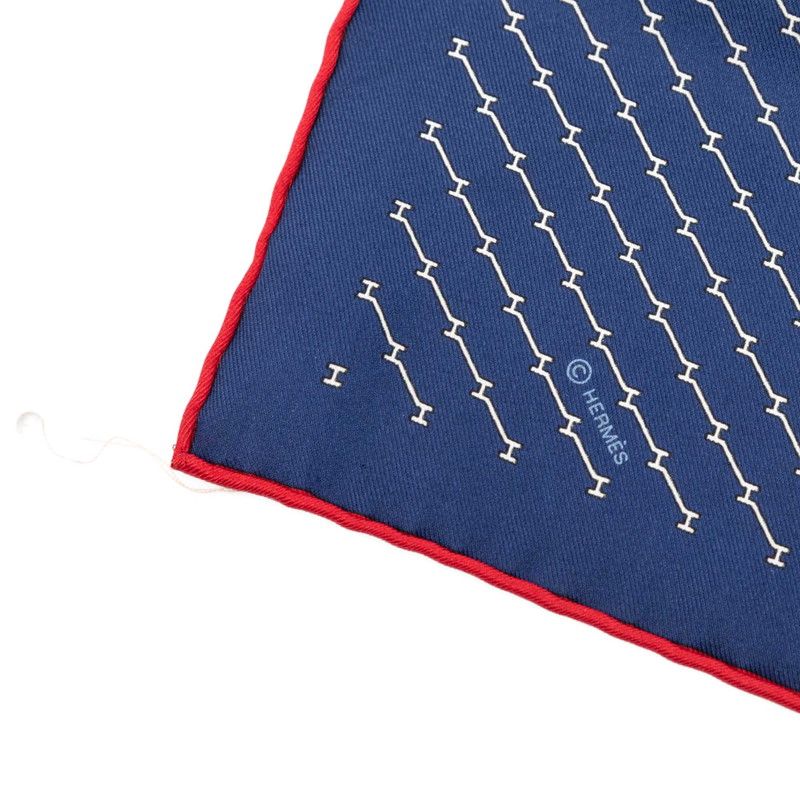 Hermes Carre 45 Geometric Scarf Navy Red Silk — view 2