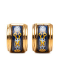 Hermes Enamel Cloisonne Earrings Gold Blue Plated