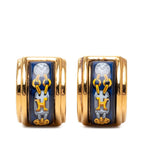 Hermes Enamel Cloisonne Earrings Gold Blue Plated