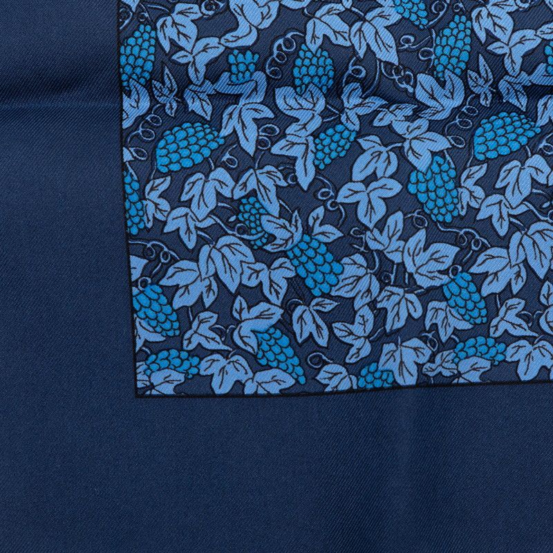 Hermes Carre 45 Petit Gavroche Grape Vines Gray Scarf Navy Blue Silk — view 4