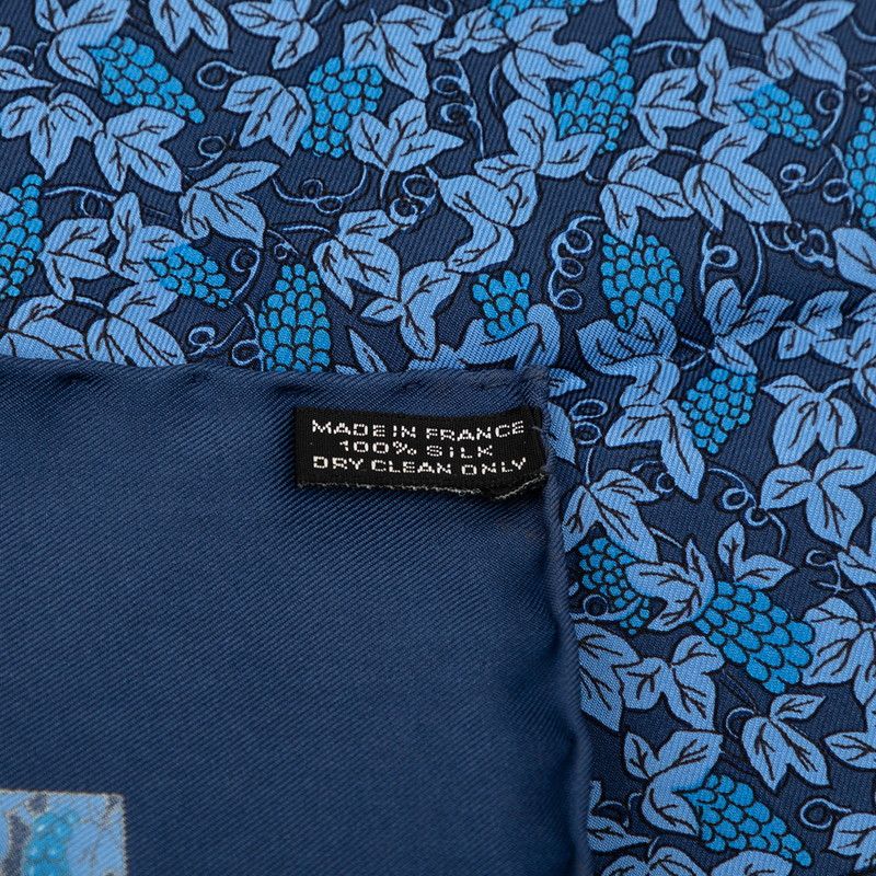 Hermes Carre 45 Petit Gavroche Grape Vines Gray Scarf Navy Blue Silk — view 5