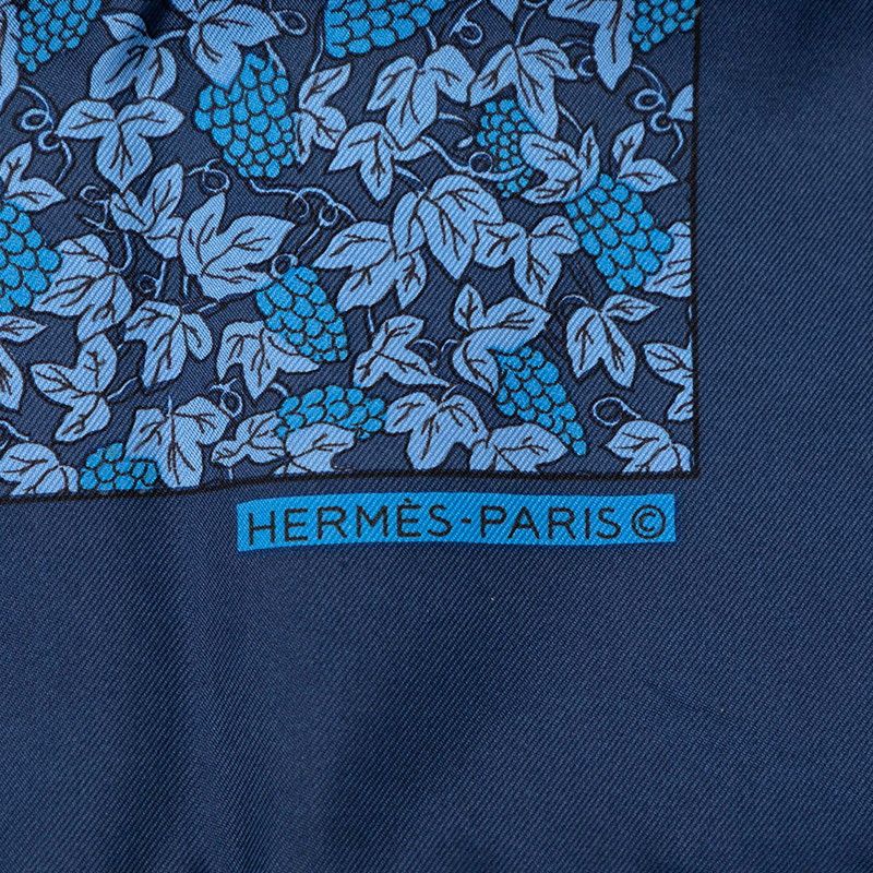 Hermes Carre 45 Petit Gavroche Grape Vines Gray Scarf Navy Blue Silk — view 3