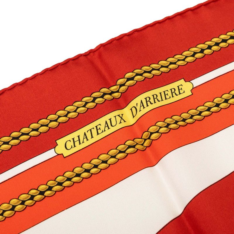 Hermes Carre 90 Chateaux D'arriere Scarf Red Silk — view 6